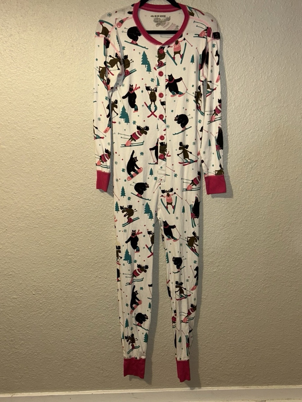 Little Blue House Ski Bum Moose Bear Onesie Footless Pajamas Size Small